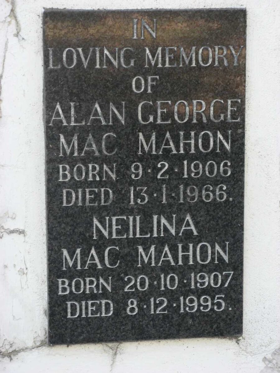 MACMAHON Alan George 1906-1966 &amp; Neilina 1907-1995