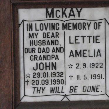 McKAY Lettie Amelia 1922-1991 :: McKAY John 1932-1990