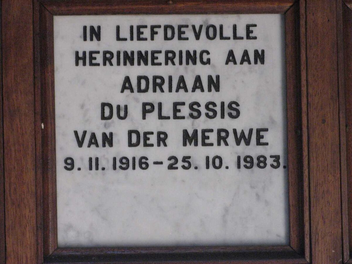 MERWE Adriaan Du Plessis, van der 1916-1983