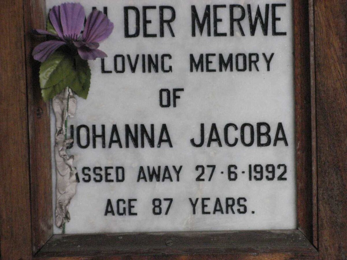 MERWE Johanna Jacoba, van der -1992
