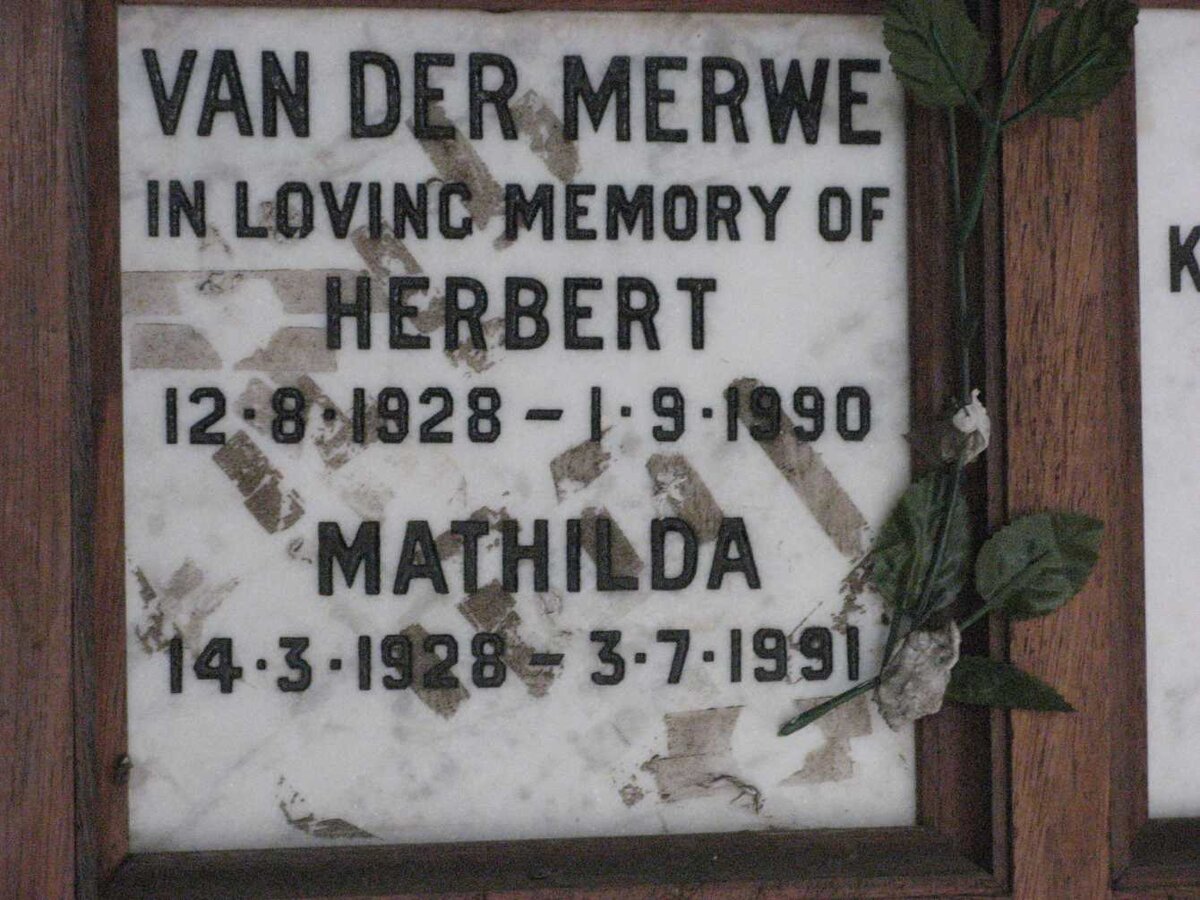 MERWE Herbert, van der 1928-1990 &amp; Mathilda 1928-1991