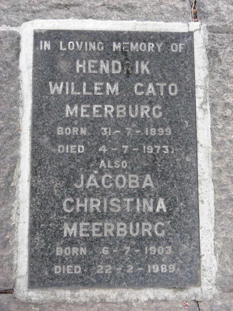 MEERBURG Hendrik Willem Cato 1899-1973 &amp; Jacoba Christina 1903-1989