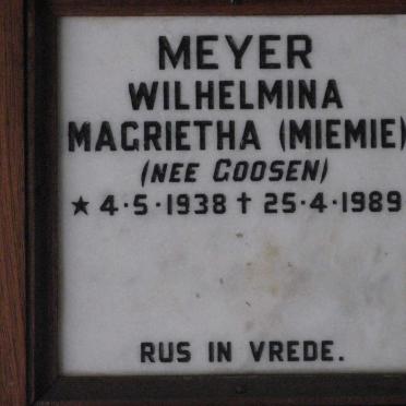 MEYER Wilhelmina Magrietha nee GOOSEN 1938-1969