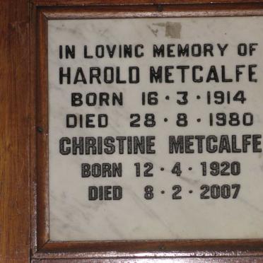 METCALFE Harold 1914-1980 &amp; Christine 1920-2007