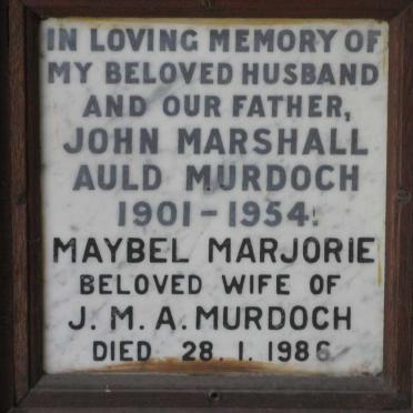 MURDOCH John Marshall Auld 1901-1954 &amp; Maybel Marjorie -1986