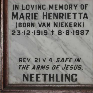 NEETHLING Marie Henrietta nee VAN NIEKERK 1919-1987