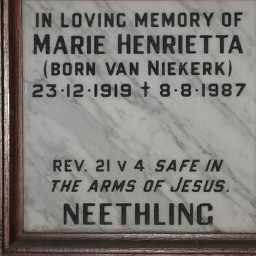 NEETHLING Marie Henrietta nee VAN NIEKERK 1919-1987