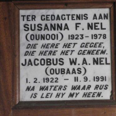 NEL Jacobus W.A. 1922-1991 &amp; Susanna F. 1923-1978