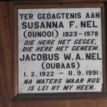 NEL Jacobus W.A. 1922-1991 &amp; Susanna F. 1923-1978