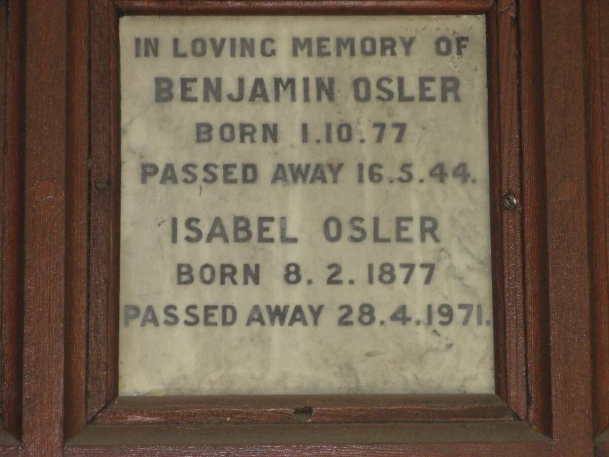 OSLER Benjamin 1877-1944 &amp; Isabel 1877-1971