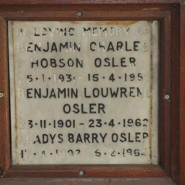 OSLER Benjamin Louwrens 1901-1962 &amp; Gladys Barry 1902-1954 :: OSLER Benjamin Charles Hobson 1931-1957
