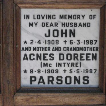 PARSONS John 1908-1987 &amp; Agnes Doreen McINTYRE 1909-1987