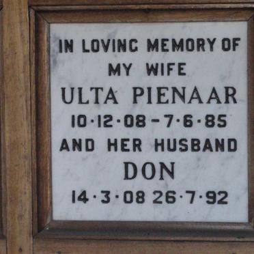 PIENAAR Don 1908-1992 &amp; Ulta 1908-1985