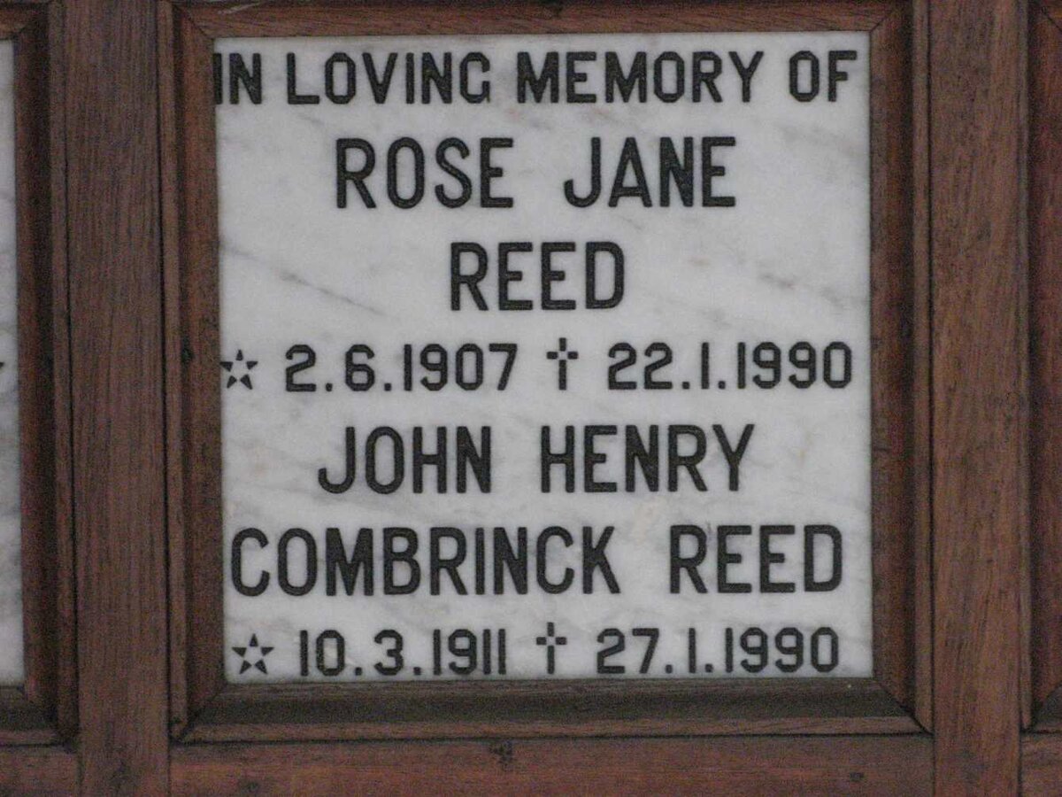 REED John Henry Combrinck 1911-1990 &amp; Rose Jane 1907-1990