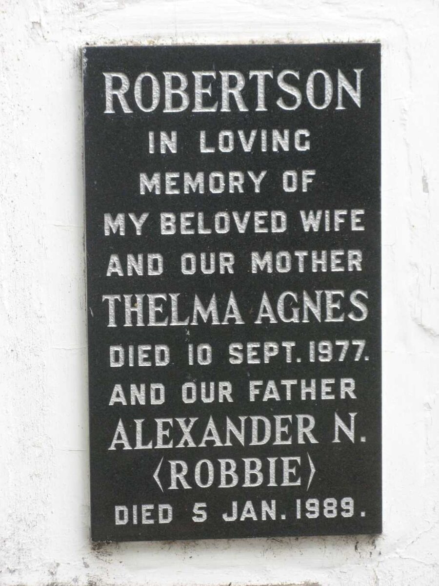 ROBERTSON Alexander N. -1989 &amp; Thelma Agnes -1977