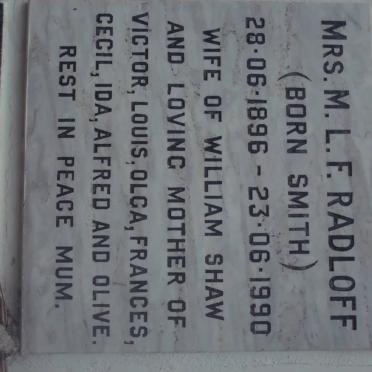 RADLOFF M.L.F. nee SMITH 1896-1990