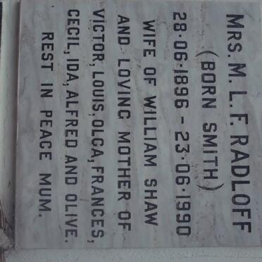 RADLOFF M.L.F. nee SMITH 1896-1990