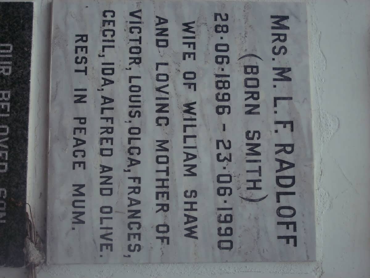 RADLOFF M.L.F. nee SMITH 1896-1990