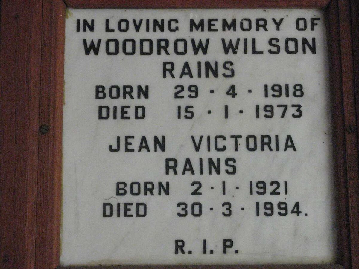RAINS Woodrow Wilson 1918-1973 &amp; Jean Victoria 1921-1994
