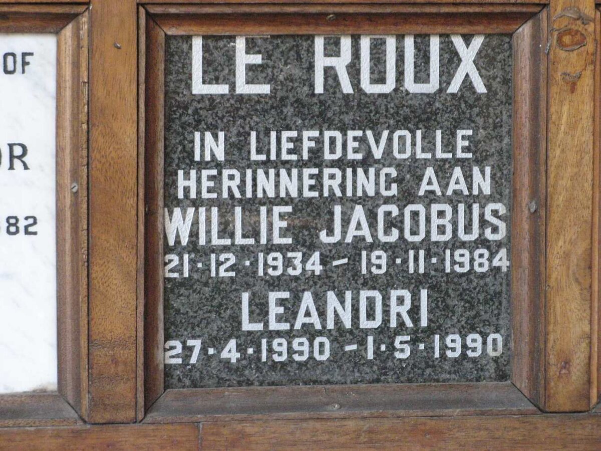 ROUX Willie Jacobus, le 1934-1984 :: LE ROUX Leandri 1990-1990