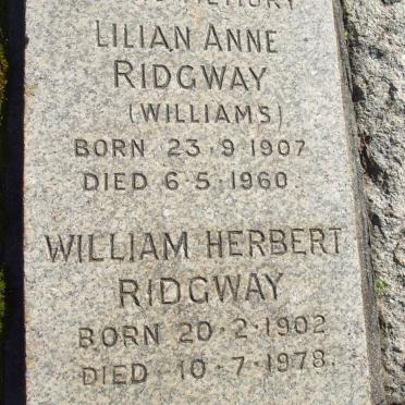 RIDGWAY William Herbert 1902-1978 &amp; LIlian Anne WILLIAMS 1907-1960