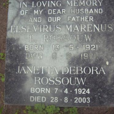 ROSSOUW Elsevirus Marenus 1921-1971 &amp; Janetta Debora 1924-2003