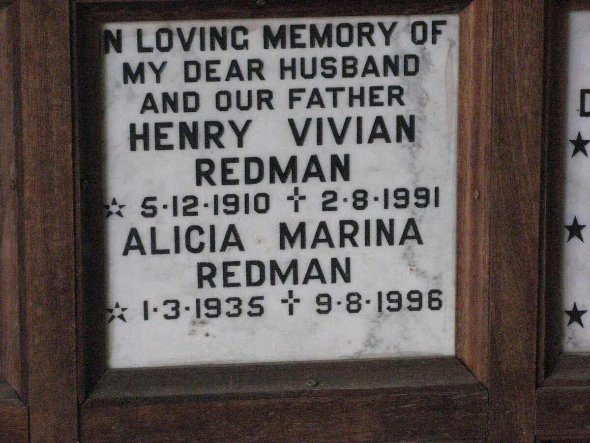 REDMAN Henry Vivian 1910-1991 &amp; Alicia Marina 1935-1996