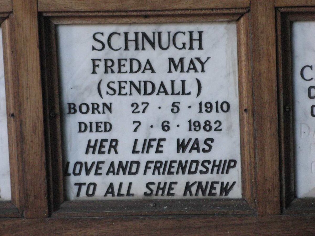 SCHNUGH Freda May nee SENDALL 1910-1982