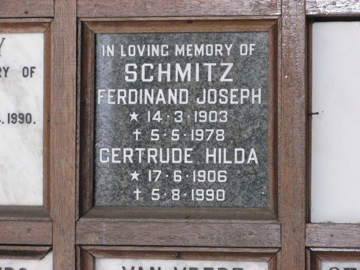 SCHMITZ Ferdinand Joseph 1903-1978 &amp; Gertrude Hilda 1906-1990