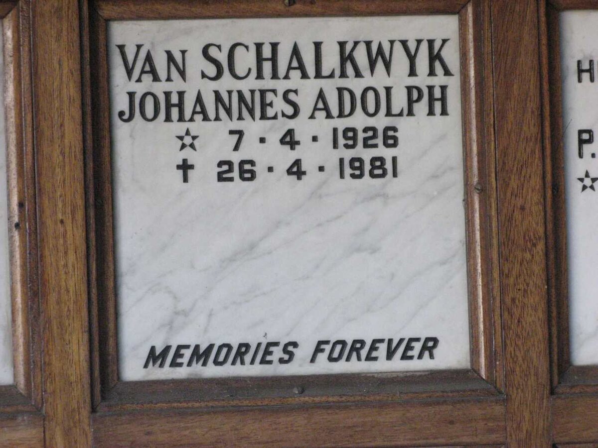 SCHALKWYK Johannes Adolph, van 1926-1981
