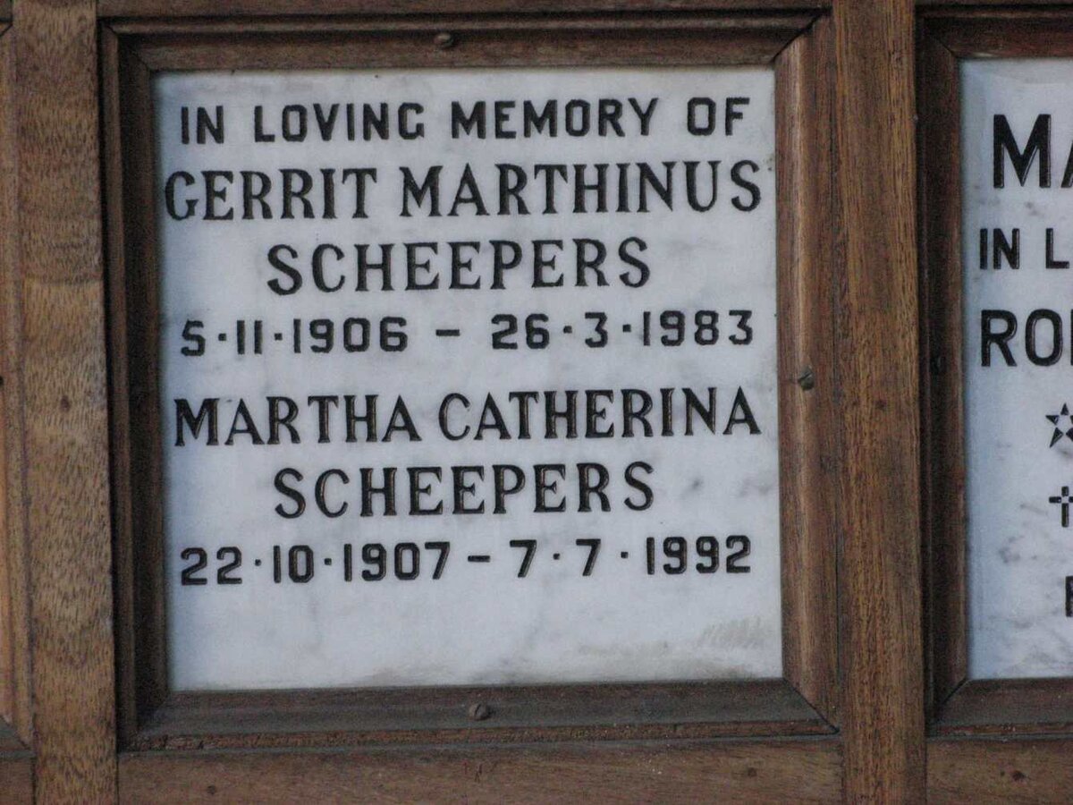SCHEEPERS Gerrit Marthinus 1906-1983 &amp; Martha Catherina 1907-1992