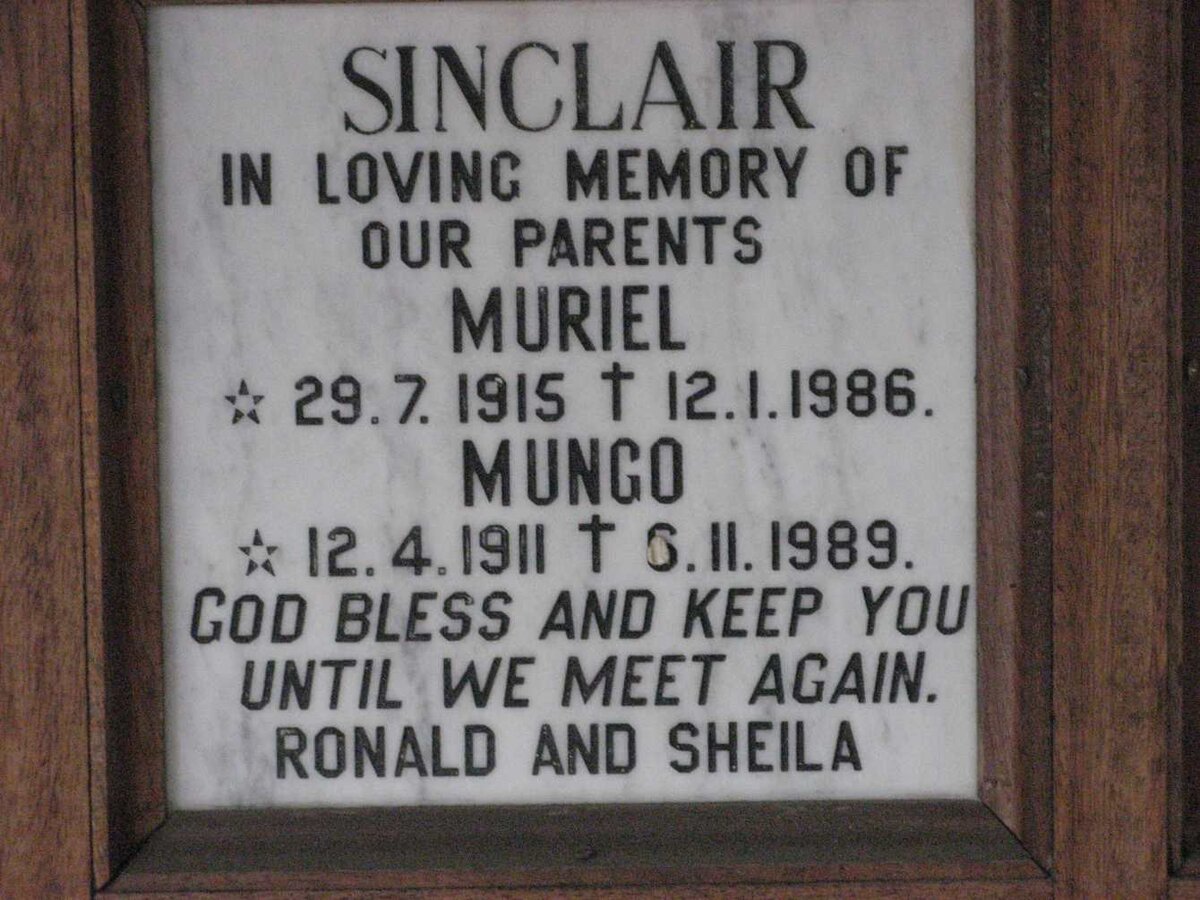 SINCLAIR Mungo 1911-1989 &amp; Muriel 1915-1986