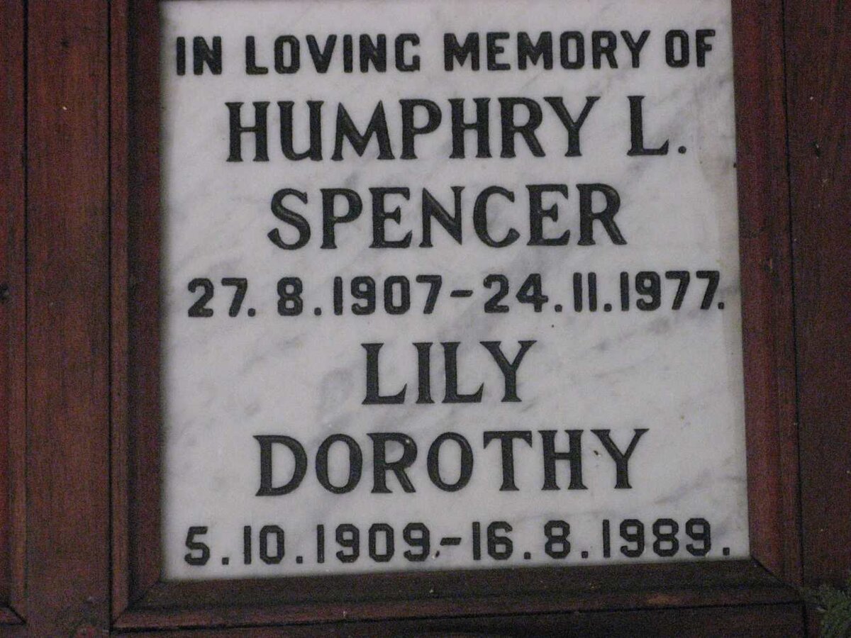 SPENCER Humphry L. 1907-1977 &amp; Lily Dorothy 1909-1989