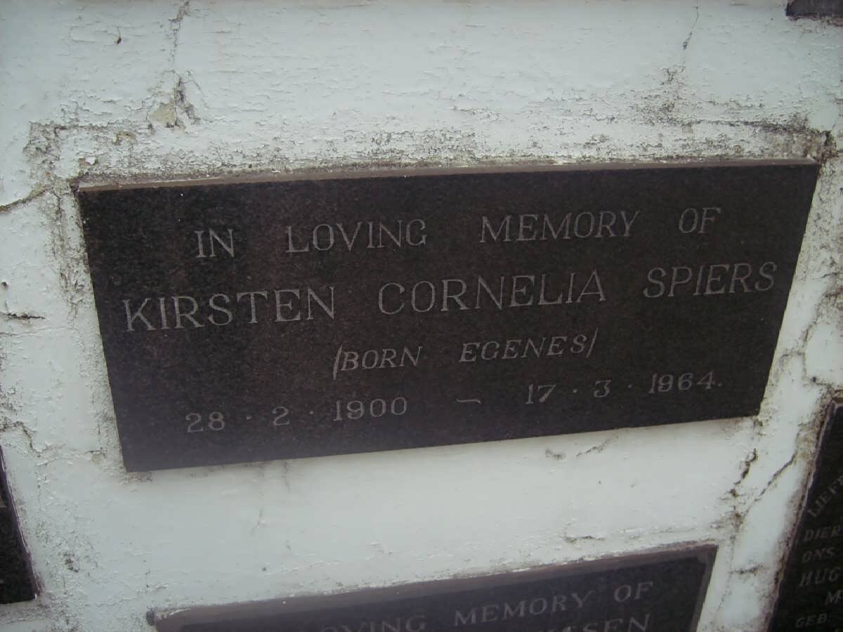 SPIERS Kirsten Cornelia nee EGENES 1900-1964