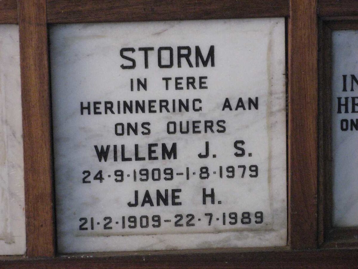 STORM Willem J.S. 1909-1979 &amp; Jane H. 1909-1989