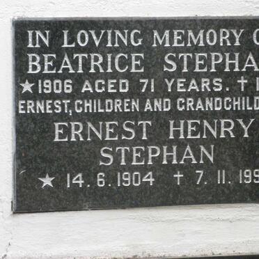 STEPHAN Ernest Henry 1904-1991 &amp; Beatrice 1906-1977