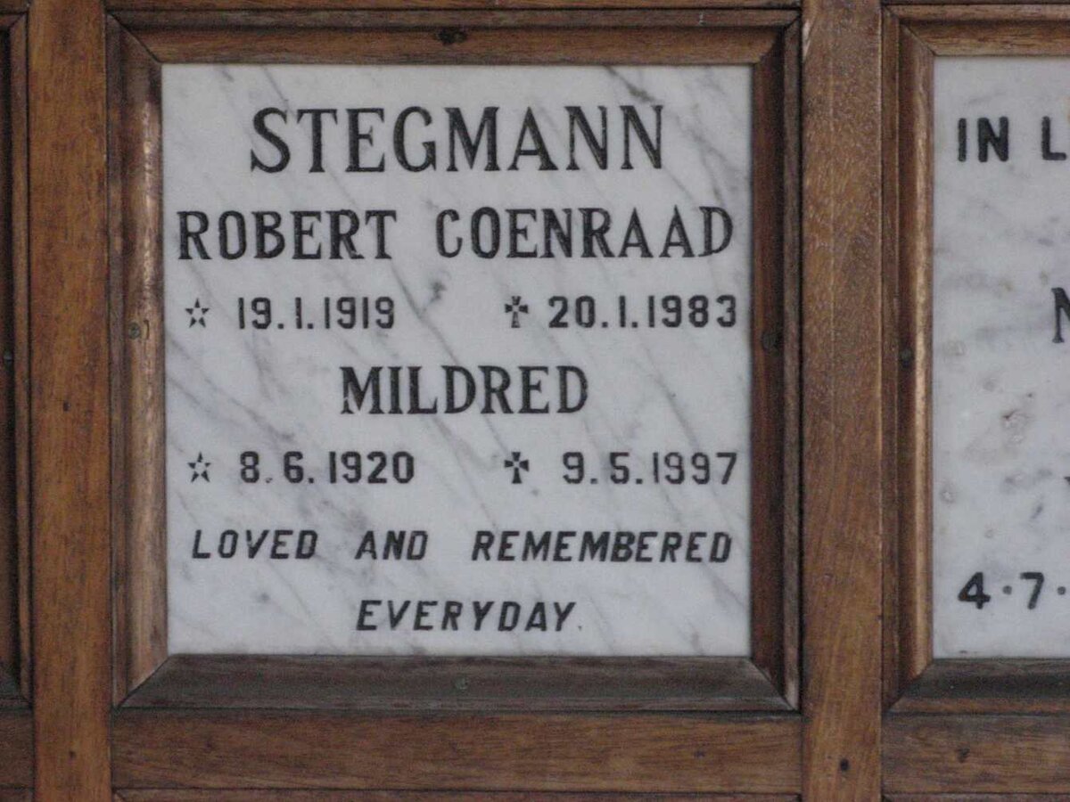 STEGMANN Robert Coenraad 1919-1983 &amp; Mildred 1920-1997