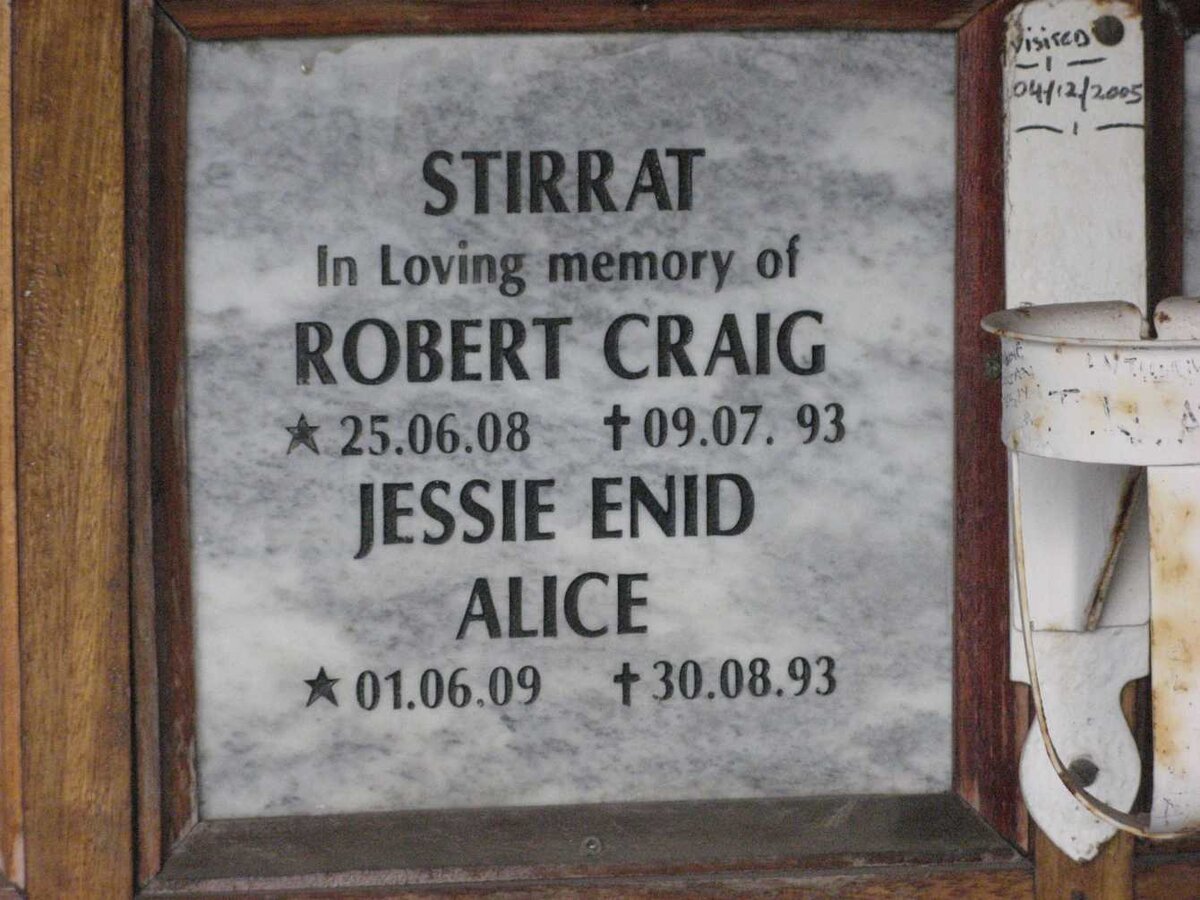 STIRRAT Robert Craig 1908-1993 &amp; Jessie Enid Alice 1909-1993
