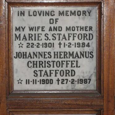 STAFFORD Johannes Hermanus Christoffel 1900-1987 &amp; Marie S. 1901-1984