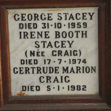 STACEY George -1959 &amp; Irene BOOTH nee CRAIG -1974 :: CRAIG Gertrude Marion -1982