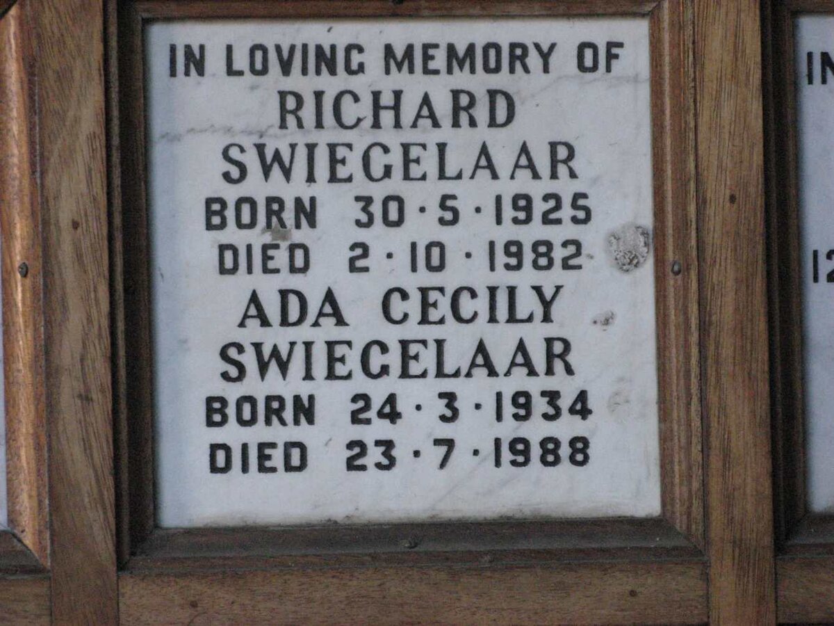 SWIEGELAAR Richard 1925-1982 &amp; Ada Cecily 1934-1988