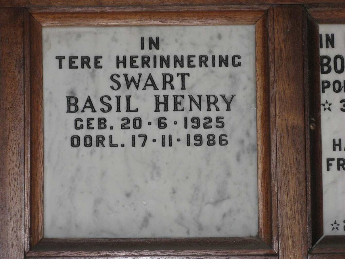SWART Basil Henry 1925-1986