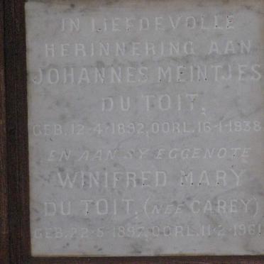 TOIT Johannes Meintjes, du 1892-1938 &amp; Winifred Mary CAREY 1897-1961