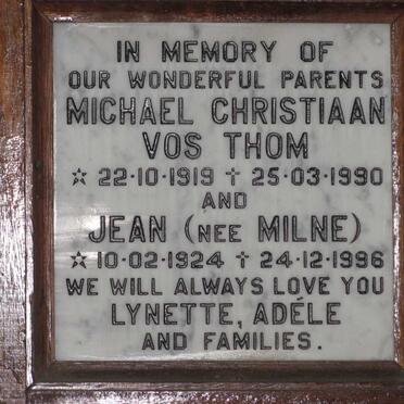 THOM Michael Christiaan Vos 1919-1990 &amp; Jean MILNE 1924-1996