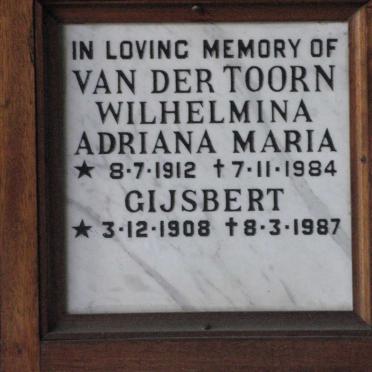 TOORN Gijsbert, van der 1908-1987 &amp; Wilhelmina Adriana Maria 1912-1984