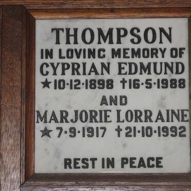 THOMPSON Cyprian Edmund 1898-1988 &amp; Marjorie Lorraine 1917-1992