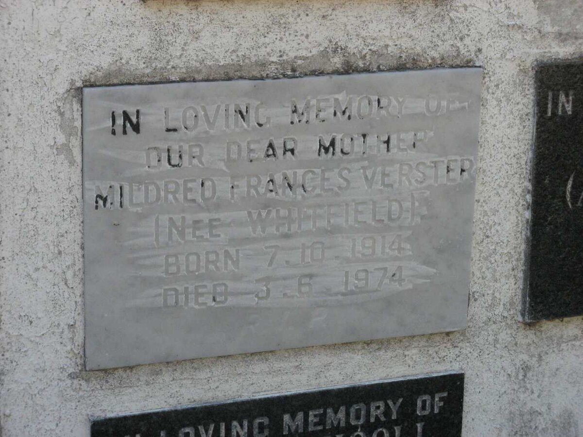 VERSTER Mildred Frances nee WHITFIELD 1914-1974