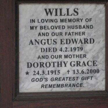 WILLS Angus Edward -1979 &amp; Dorothy Grace 1915-2000