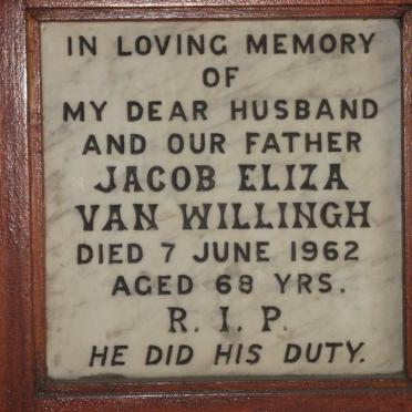 WILLINGH Jacob Eliza, van -1962