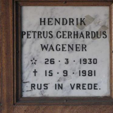WAGENER Hendrik Petrus Gerhardus 1930-1981